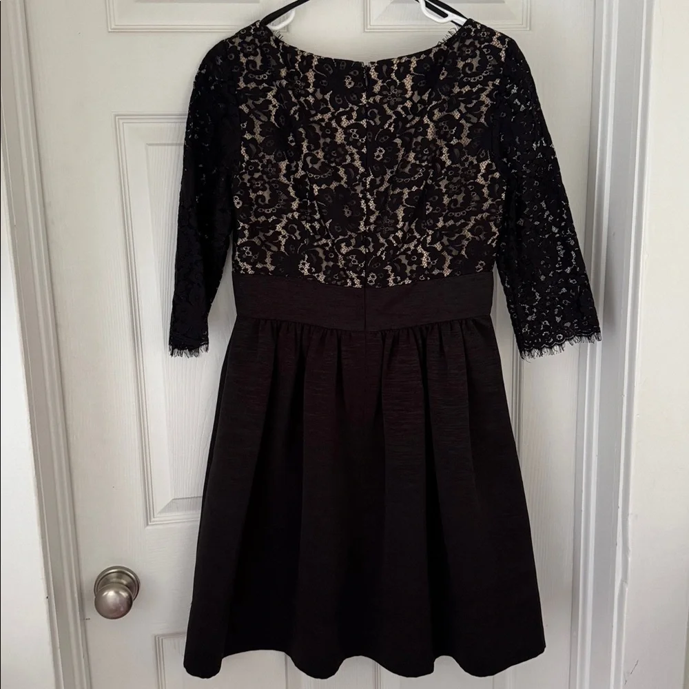 Eliza J Black Eyelash Lace and Faille Fit and Flare Cocktail Dress - Picture 2 of 6